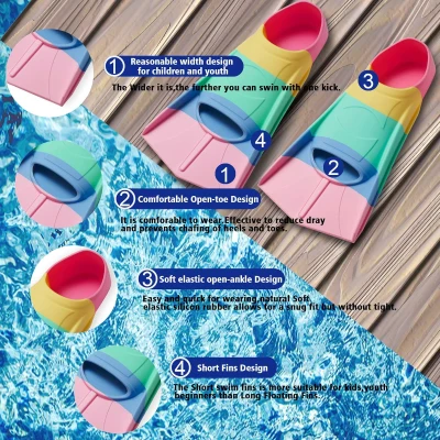 Prsca Kids Lap Swim Fins – Short Youth Flippers for Training, Children Girls Boys, Beginner-Friendly