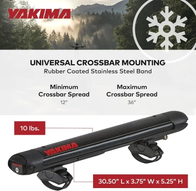 YAKIMA FatCat EVO 4 Roof Rack - Holds 4 Pairs of Skis or 2 Snowboards, Universal Mount with Expandable DoubleJoint Hinge and Integrated SKS Locks