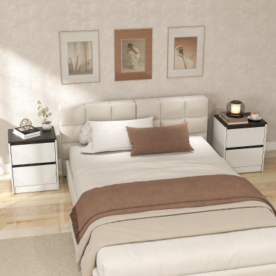 HOMCOM Nightstands Set of 2, Modern Bedside Tables with 2 Drawers, End Side Tables for Bedroom, White