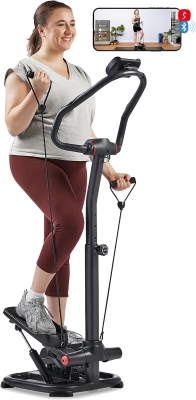 Sunny Health & Fitness 2-in-1 Premium Power Stepper — 400 lb Capacity, Resistance Bands, Bluetooth Connectivity & Free SunnyFit App, Height-Adjustable