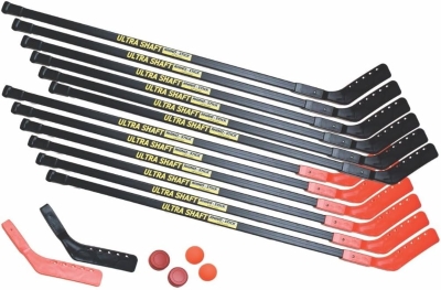 Champion Sports Ultra Shaft Hockey Set - 52-inch Polyethylene Shafts with Reinforced Blades, 12 Sticks & Accessories
