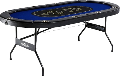 Barrington Folding Poker Table & Table Top Collection — 10-Player Padded-Rail Tables with Blue/Black Felt Texas Hold'em Layout, Foldable Dining & Game Table