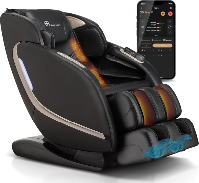 EASPEARL 2025 Full-Body SL-Track Massage Chair — Zero Gravity with Heat, App Control, Airbags, Bluetooth Speaker, 12 Auto Modes, 3-Row Foot Rollers, Body Scan (Black)
