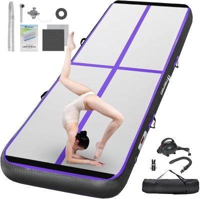 FBSPORT Inflatable Air Gymnastics Track – 20ft, 4/8-inch Thick Inflatable Training Mat with Electric Pump for Home, Club and Professional Use