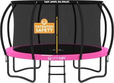 JUMPZYLLA Outdoor Trampoline with Net Enclosure & Ladder, ASTM F381-16 Certified, 8FT–16FT, Rust-Resistant Frame