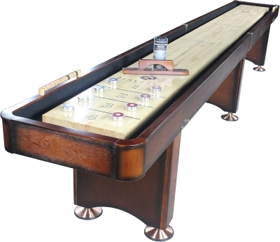 Playcraft Georgetown Shuffleboard Table with Storage Cabinet — Hand-Stained Burnished Finish, Includes Abacus, 8 Pucks, Brush & USA Speed Wax