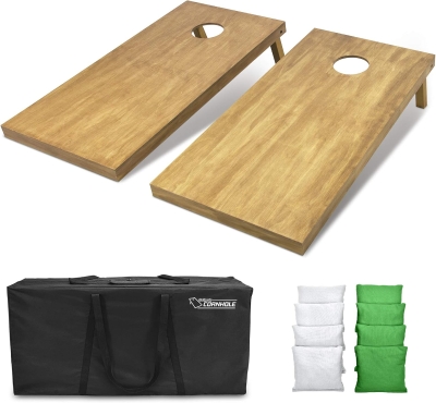 GoSports 4 ft x 2 ft Regulation Wooden Cornhole Boards with Light Brown Stain — Includes Carrying Case and Bean Bags