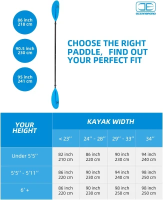 OCEANBROAD 86in (218cm) Kayak Paddle — 1.1mm Alloy Shaft, Fiberglass-Reinforced PP Blades, 2-Piece Oar with Bungee Leash