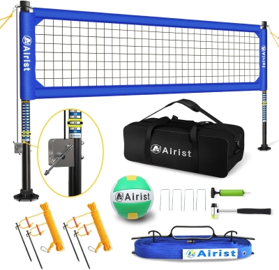 Heavy Duty Outdoor Volleyball Net with Steel Anti-Sag System and Adjustable Aluminum Poles, Professional 32'x3' Regulation Set with Carry Bag