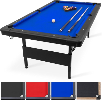 GoSports Mid-Size Portable Pool Table - 6/7/8 ft Options, No Assembly, Select Your Color, Includes Balls, 2 Cues, Chalk & Brush