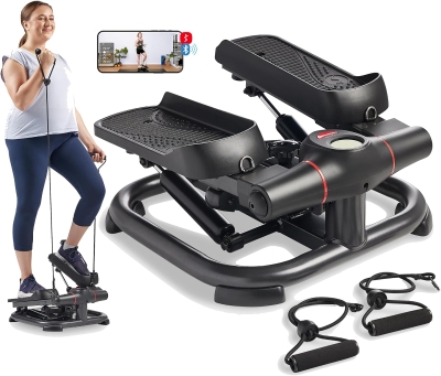 Sunny Health & Fitness 2-in-1 Power Stepper with Resistance Bands, Bluetooth-Ready, 400 lb Capacity & Free SunnyFit App