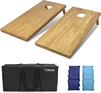 GoSports 4 ft x 2 ft Regulation Pine Cornhole Boards Set with Light Brown Stain – Carrying Case and Bean Bags Included