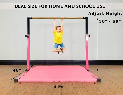 MARFULA Adjustable Gymnastics Kip Bar with Mats – 5 ft Bar, 4 ft Width, Foldable & Portable, Adjustable 36""–60"" for Kids' Training