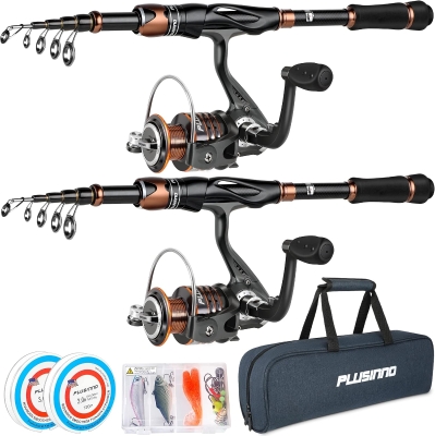 PLUSINNO Bronze Warrior Toray IM6 Carbon Matrix Double Telescopic Kit — 2x 5.91FT Rods & 2x Spinning Reels, 12+1 Bearings, Travel Freshwater Gear
