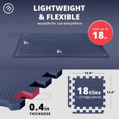 bemaxx 18-Piece EVA Interlocking Gym Mat Set – 12.6"" x 12.6"" x 0.4"" Tiles, 18 sq ft Protective Flooring for Home Gym, Garage, Playroom, Treadmill