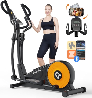 pooboo E399 Elliptical Machine — Home Elliptical with 16-Level Resistance, Hyper-Quiet Magnetic Rear Drive, 15.5 in Stride, LCD Monitor, 350 lb Capacity