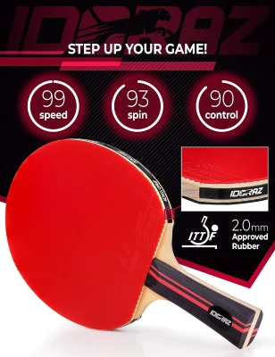 Professional Ping Pong Paddle by Idoraz - ITTF Approved Table Tennis Racket with Carrying Case, 2.00 mm Rubber - Speed 99, Spin 93, Control 90