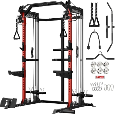 Mikolo HR05 Power Cage — 2000 lb Capacity Power Rack with Independent Dual-Pulley Cable Crossover, Multi-Function Home Gym