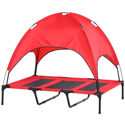 PawHut 48" Elevated Dog Cot with Canopy Shade, Red