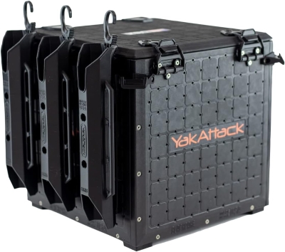 YakAttack BlackPak Pro 13"" x 13"" Fishing Crate (Black) with 3 Rod Holders | Compact Kayak Tackle Box & Gear Organizer | Lightweight, Robust & Customizable Marine Accessory | Made in USA