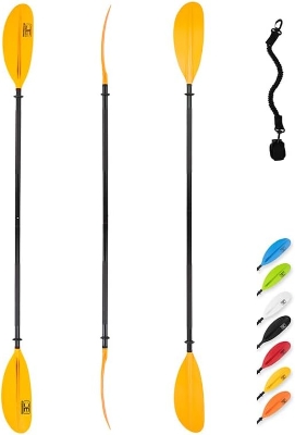 OCEANBROAD Kayak Paddle (86in/218cm, 90.5in/230cm, 95in/241cm) — Alloy Shaft Youth Kayak Oar with Paddle Leash (86in/218cm Fit)