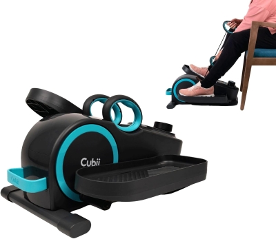 Cubii Total Body - Under-Desk Seated Elliptical with Built-In Upper-Body Resistance Bands, 12 Resistance Levels, LCD Display, Whisper-Quiet