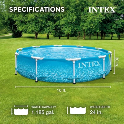 INTEX 28207EH Beachside 10 ft x 30 in Metal-Frame Above-Ground Pool Set — Includes 330 GPH Cartridge Filter Pump