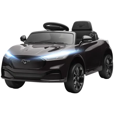 Qaba Ride On Car for Kids, Licensed Ford Mustang Mach-E 12V Electric Car with Remote Control, LED Light, Music, Black