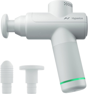 Hyperice Hypervolt Go 2 - Compact Handheld Percussion Massager, Arctic Grey - QuietGlide Tech, 3 Speeds, 2 Heads, Travel Friendly