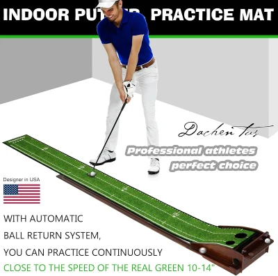 Dachenus Indoor/Outdoor Putting Green Mat with Automatic Ball Return – Two-Hole Practice Mat for Home, Office and Yard