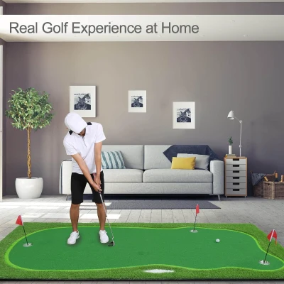 Chriiena Professional-Grade Putting Green Mat — Realistic Turf with Adjustable Cups and Slope Pad, Suitable for Indoor & Outdoor Training