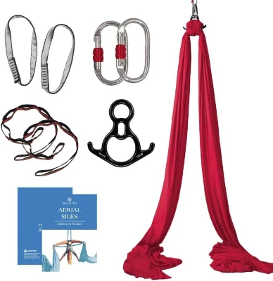 Aerial Yoga Hammock Kit – 9 yd Tricot Silks with Heavy-Duty Hardware & Guide for Flying Yoga, Gymnastics and Inversion (Rig Up to 13 ft)