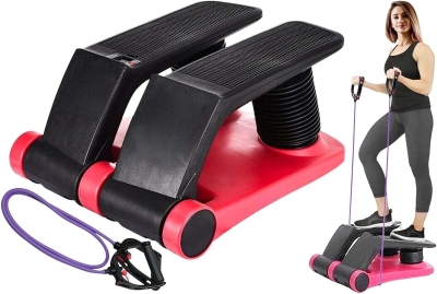 Air-Resistance Stepper Climber Fitness Machine with Adjustable Resistance Bands and Comfort Foot Pedals
