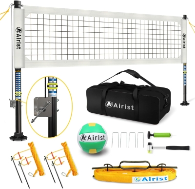 Heavy-Duty Outdoor Volleyball Net with Anti-Sag Steel System – Adjustable 42mm Aluminum Poles, Professional 32'x3' Net Kit with Ball & Carry Bag