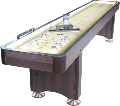 Playcraft Woodbridge Shuffleboard Table with In-Leg Storage Cabinet - Complete Game Set (Matching Abacus, 8 Pucks, Brush & USA Speed Wax) - Made in USA with Pro-Style Climate Adjusters