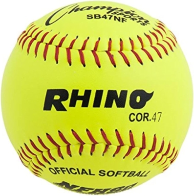 Champion Sports® Optic Yellow Leather Softballs – Dozen, .47 Polycore, Medium Compression, Raised Seams
