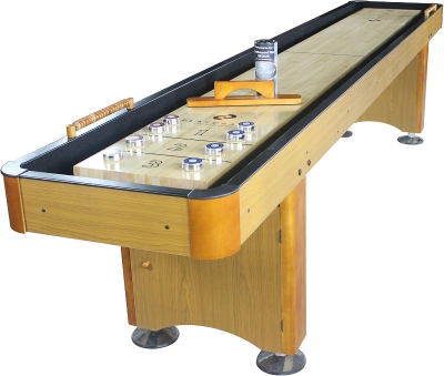 Playcraft Woodbridge Shuffleboard Table, Built-In Storage Cabinet - Full Accessory Kit with Matching Abacus, 8 Deluxe Pucks, Brush & USA Wax - Pro Climate Adjusters (Made in USA)