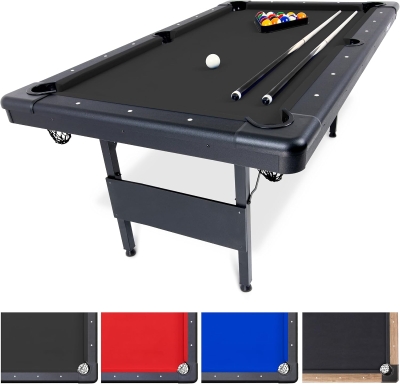 GoSports Portable Pool Table (6, 7 or 8 ft) — No Assembly Needed, Multiple Color Options, Includes Full Ball Set, 2 Cues, Chalk & Felt Brush
