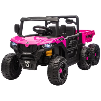 Qaba 24V 4WD Kids Ride On Truck with 6 Wheels Electric Ride On Car with Remote, Dump Bed for 3-8 Years, Pink