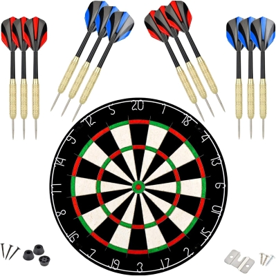 LinkVisions Professional Dartboard with Staple-Free Wiring, Tournament Size, 12 18g Steel-Tip Darts & Mounting Accessories