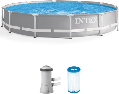 Intex Prism Frame 12ft x 30in Above Ground Pool Set with 530 GPH Cartridge Pump, Super-Tough PVC, Rust-Resistant Frame — 1,718 Gallon Capacity