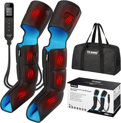 FIT KING Upgraded Air Compression Leg & Foot Massager with Heat, Built-in Pressure Sensor and LCD Display — Full Leg Relief for Circulation, Swelling, Edema & RLS