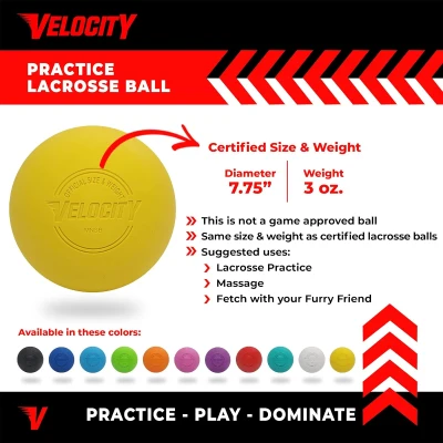 Velocity Lacrosse Practice Balls — Official NFHS/College Practice Size, Available in Packs of 1–120 — Multi-Color, Durable Rubber