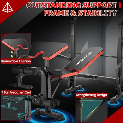 OPPSDECOR 6-in-1 Adjustable Weight Bench with Squat Rack, Preacher Curl and Leg Developer — 660 lb Capacity Foldable Home Gym Station