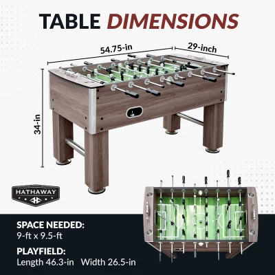 Hathaway Driftwood 56-inch Foosball Table - Adult Size Complete Set for Family Game Rooms