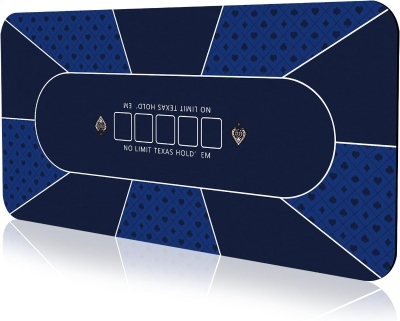 70 x 35 Inch Blue Poker Mat — 6-8 Player Texas Hold'em Rubber Topper with Carrying Bag, Portable Folding Poker Table Top