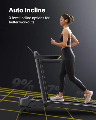 UREVO Smart Treadmill with 3-Level Auto Incline (5–9%), UREVO App, AI Music & HIIT Courses, Foldable Under-Desk Design with Remote