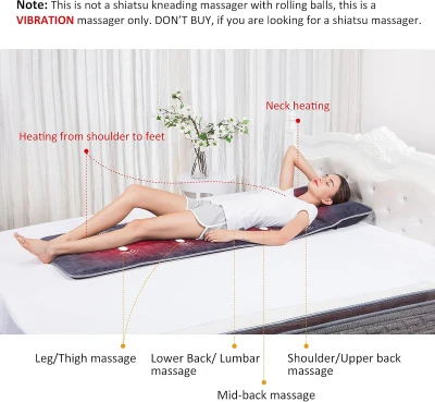 Snailax Memory Foam Full-Body Massage Mat with Heat, 10 Vibration Motors, 6 Heating Zones — Massage Pad for Neck, Back, Waist and Legs