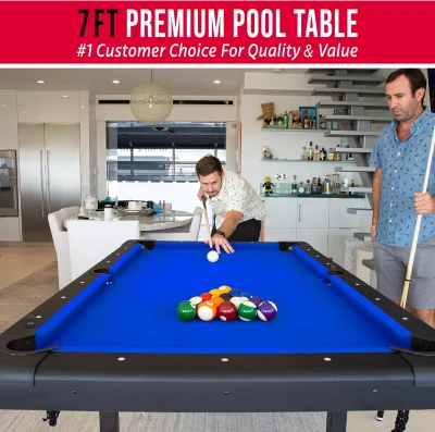 GoSports Mid-Size Portable Pool Table - 6/7/8 ft Options, No Assembly, Select Your Color, Includes Balls, 2 Cues, Chalk & Brush