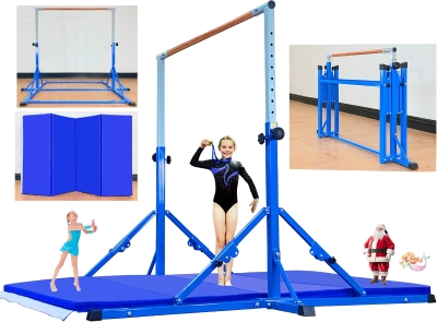 Marfula Foldable Gymnastics Kip Bar for Kids & Teens (Ages 3-25) - 5Ft/8Ft Base Length, 4Ft Width, 5Ft Adjustable Height - Portable Home and Club Training Bar